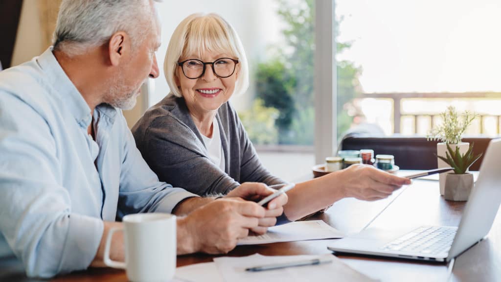 elderly couple talking