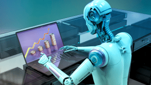robot typing on computer